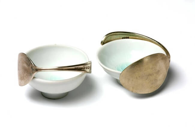 Home, porcelain vessels. Found and bent vintage spoons, 2009. Photographed by Dave Williams.